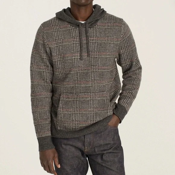 J. Crew Rugged Merino Wool Charcoal Plaid Hoodie size M. Like new! - Picture 4 of 15